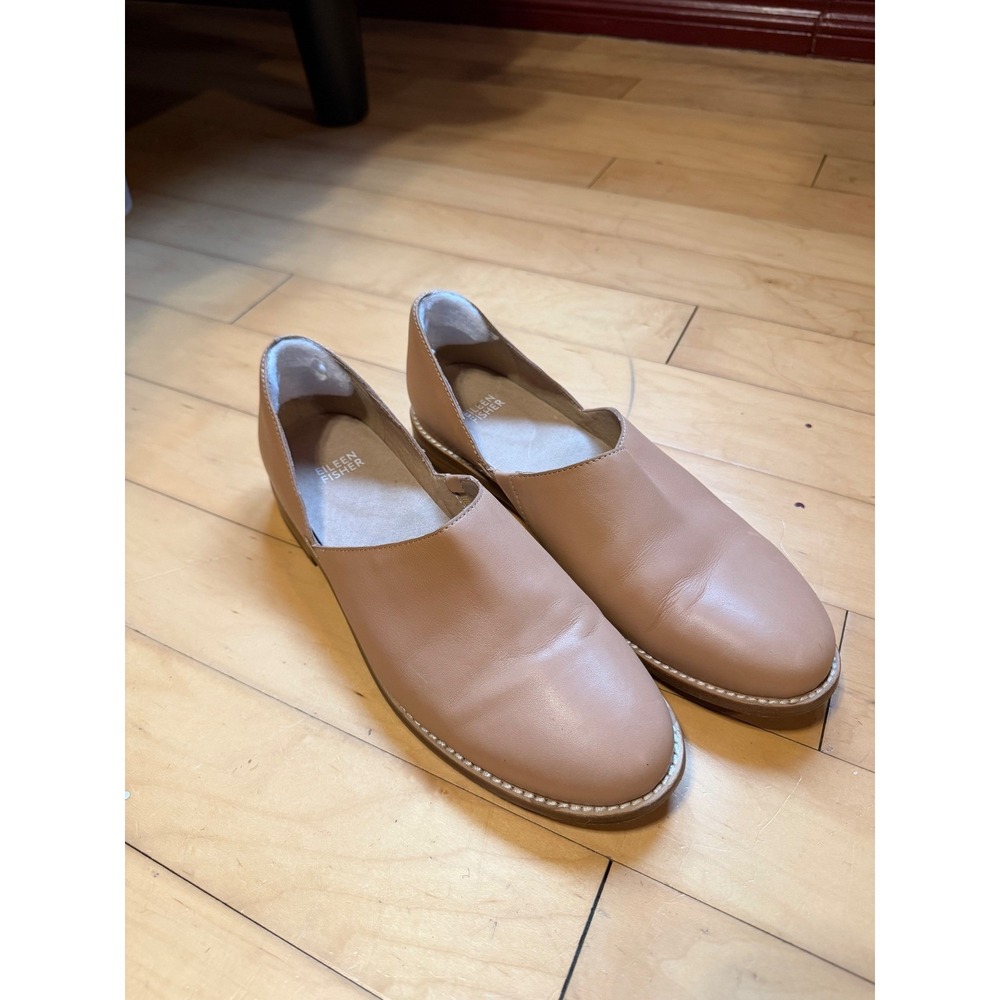 Eileen Fisher Tan Leather d'Orsay Pointed Toe Flats Nude Size 8.5 Classic Chic